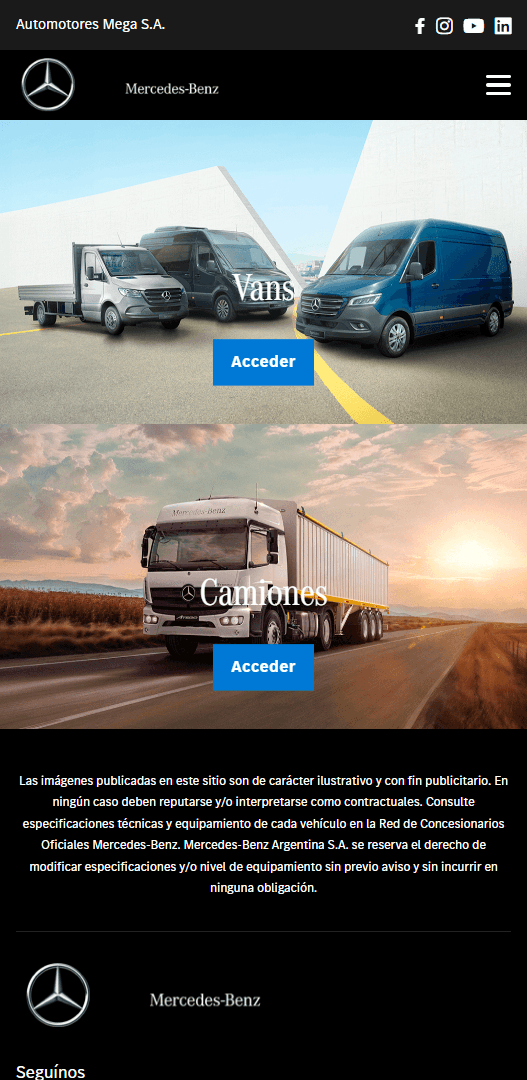 Sitio de Automotores Mega en el celular