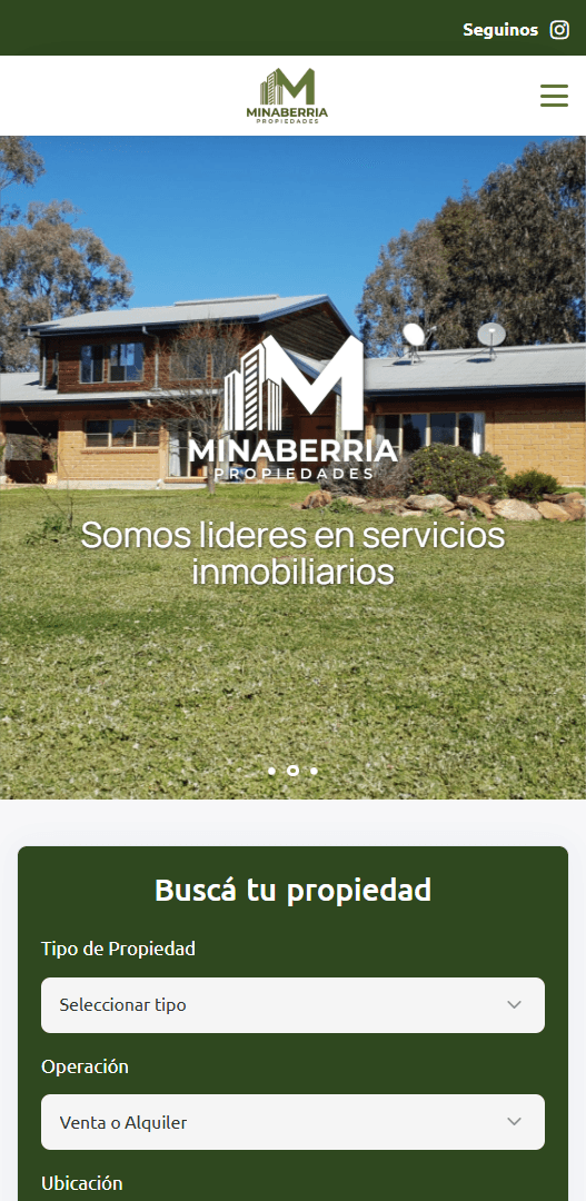 Sitio de Minaberria Propiedades en el celular